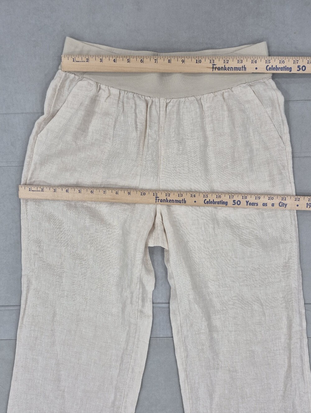 Lands End Pull On Linen pants women's 12P cream wide leg super soft waistband - Picture 4 of 11